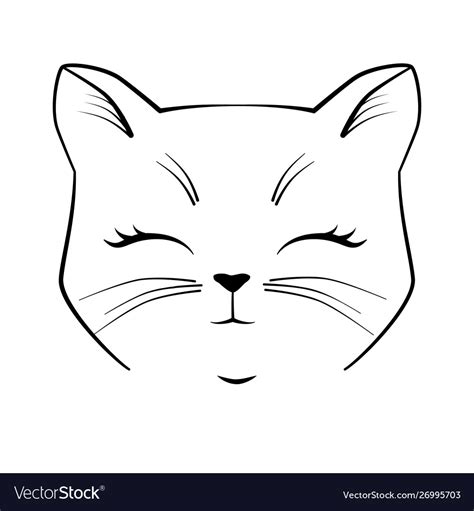 Cat Cute Face Black Outline Drawing Kitten Vector Image