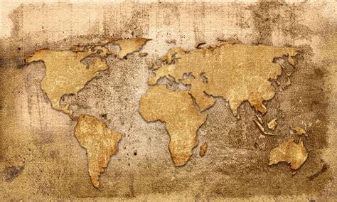 Gold Color Vintage World Map Canvas Print Wall Decor Etsy