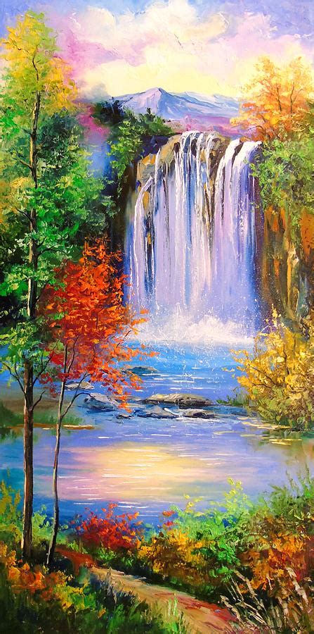 Mountain Waterfall Painting By Olha Darchuk Pixels