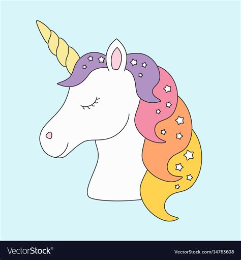 Unicorn Head Sleeping Cute In Pastel Colors With Vector Image