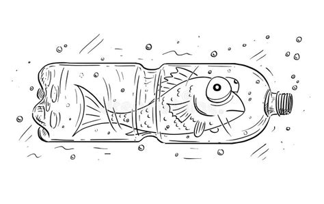 Desenhos Animados Dos Peixes Prendidos Na Garrafa Plástica Ilustração