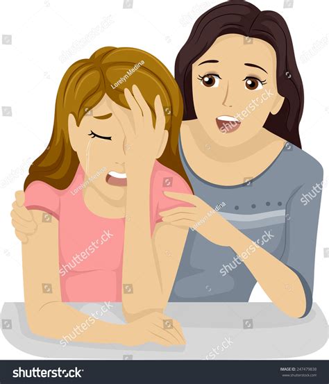 Illustration Teenage Girl Comforting Her Crying Stock