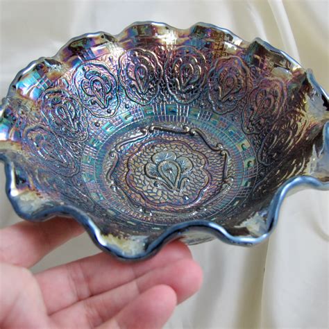 Fenton Persian Medallion Black Amethyst Carnival Glass Bowl Carnival Glass