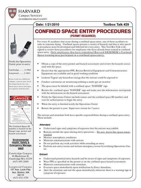 Toolboxtalksconfinedspaceentryproceeduresenglish0pdf Safety