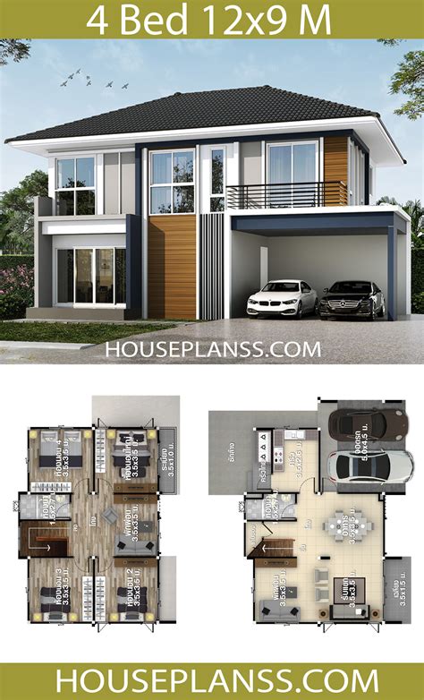 House plans 10×10 with 3 bedrooms. House Design Idea 12x9 with 4 bedrooms - House Plans 3D