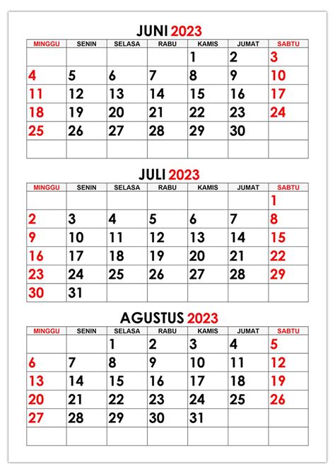 Kalender Juni Juli Agustus 2023 Kalender365su