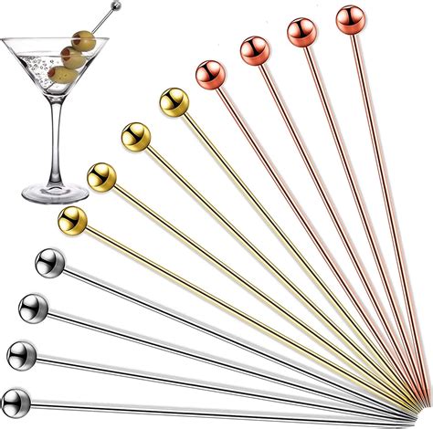 Pnyesdnqt 12 Pcs Reusable Stainless Steel Cocktail Garnish Toothpicks Set Ts Fancy Drinks