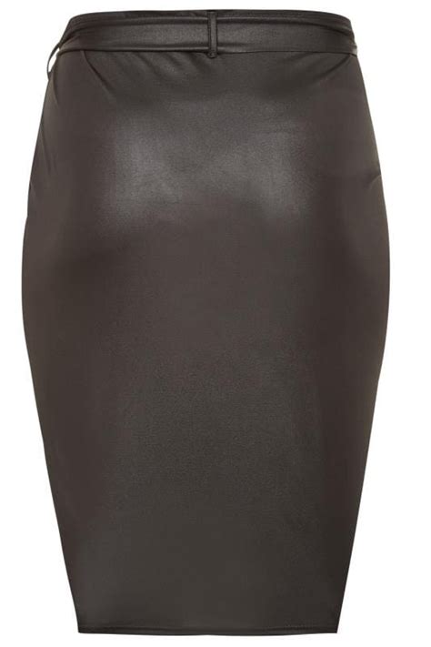 Limited Collection Black Leather Look Tie Waist Wrap Skirt Yours Clothing