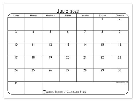 Calendario Julio De 2023 Para Imprimir “50ld” Michel Zbinden Es