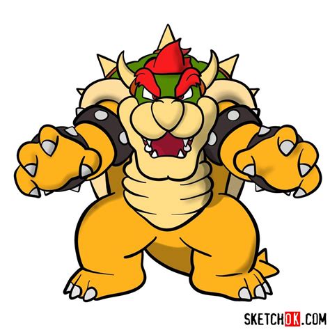 How To Draw Bowser From Super Mario Games Sketchok Step By Step