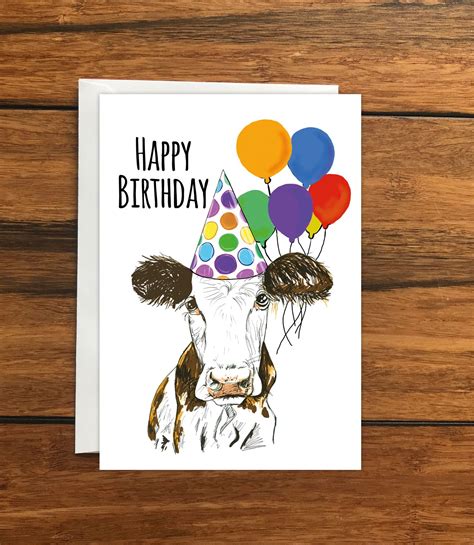 Happy Birthday Cow Greeting Card A6 Etsy Happy Birthday Cow