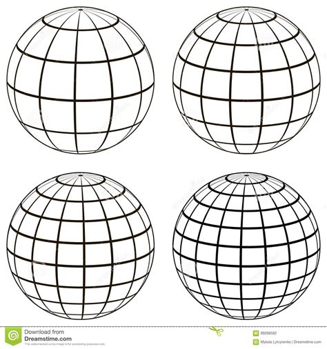 Set 3d Ball Globe Model Of The Earth Sphere With A Coordinate Grid