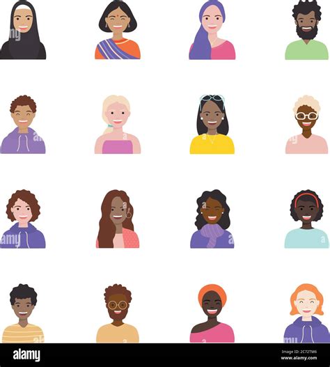 Diversity People Icon Set Over White Background Flat Style Vector