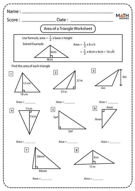 Area Of A Triangle Worksheets Math Monks