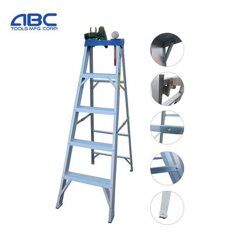 4 Step Single Side Foldable Aluminum Step Ladder With Handle And Shelf