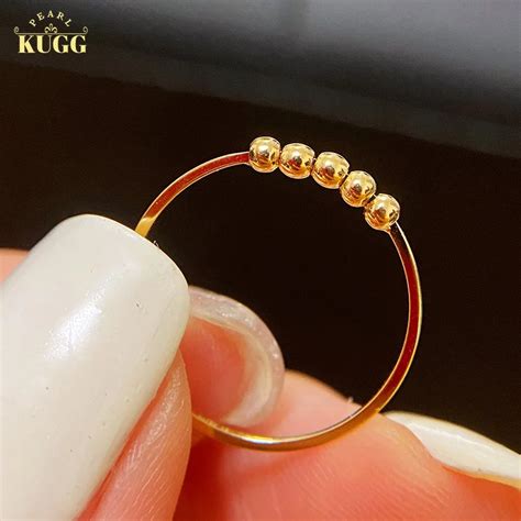 KUGG 18K Yellow Gold Rings Luck Transfer Bead Ring For Women