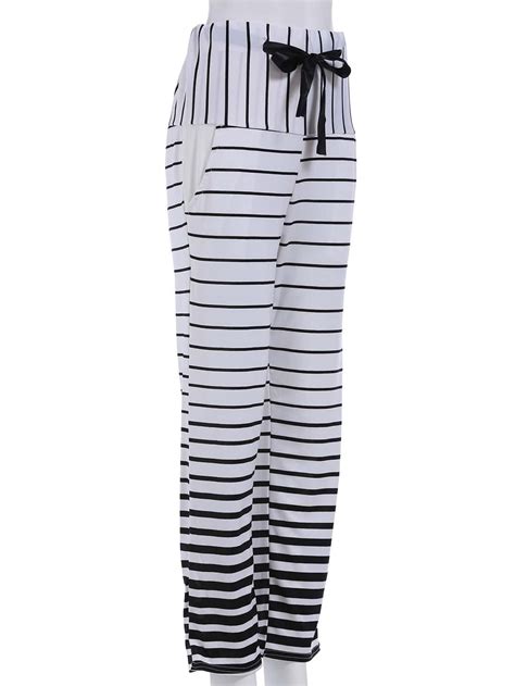 White Drawstring Waist Striped Pant SHEIN SHEINSIDE