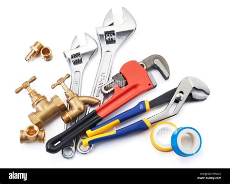 Various Type Of Plumbing Tools On White Background Stock Photo Alamy