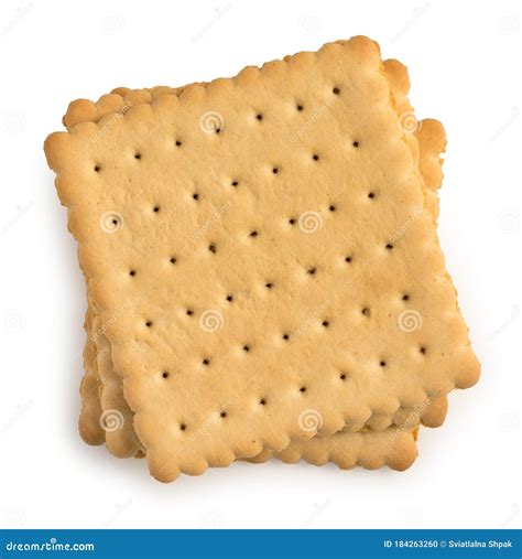 Stack Of Tasty Square Biscuits Cookies Isolated On A White Background