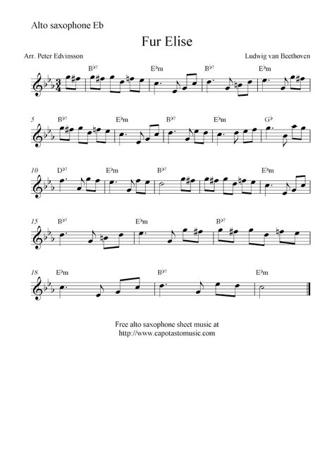Easy Sheet Music For Beginners Fur Elise Free Alto Saxophone Sheet