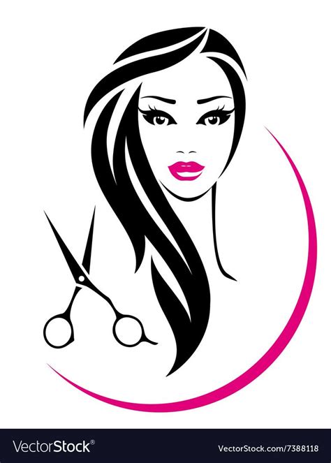 Hair Salon Sign With Pretty Woman Face And Scissors Silhouette