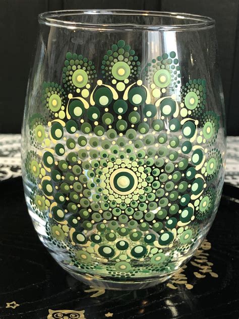 Mandala Dot Painted Stemless Wine Glasses Etsy