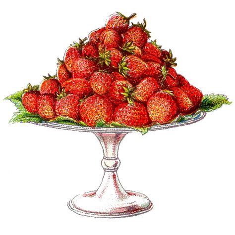 Vintage Clip Art - Strawberries on a Cake Plate - The Graphics Fairy