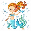 Sea collection, Mermaid. Cute swimming cartoon mermaid. Mermaid in ...