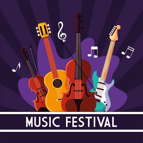 Music Festival Poster With Stringed Musical Instruments And Notes