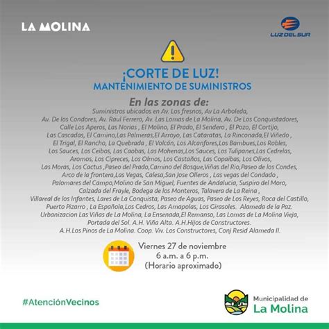Corte Luz Hoy En La Molina Luz Del Sur Confirma Que El Viernes 27 De