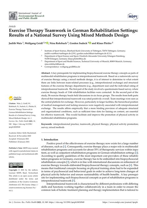 Pdf Exercise Therapy Teamwork In German Rehabilitation Settings