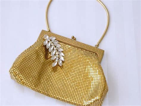 Vintage Gold Metal Mesh Wedding Handbag Purse With Rhinestones