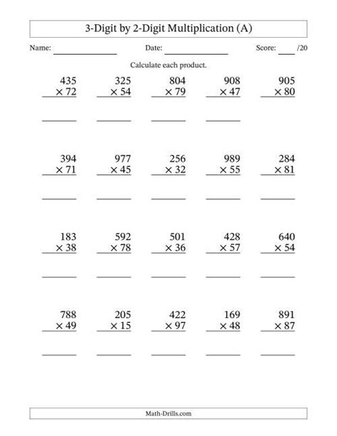 Multiplying 3 Digit By 2 Digit Numbers A