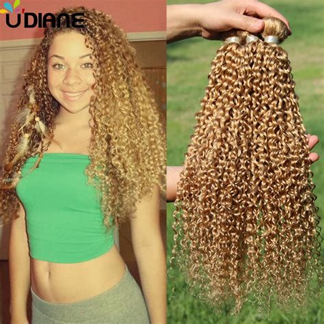 3pcs Blonde Peruvian Curly Hair Extensions Remy Blonde Curly Human Hair Weave Strawberry Color