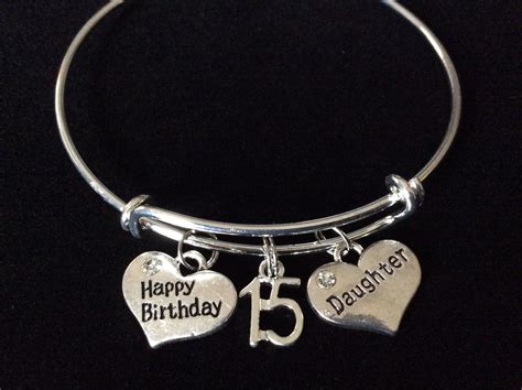 Daughter Happy Birthday 15th Expandable Charm Bracelet Adjustable Bang