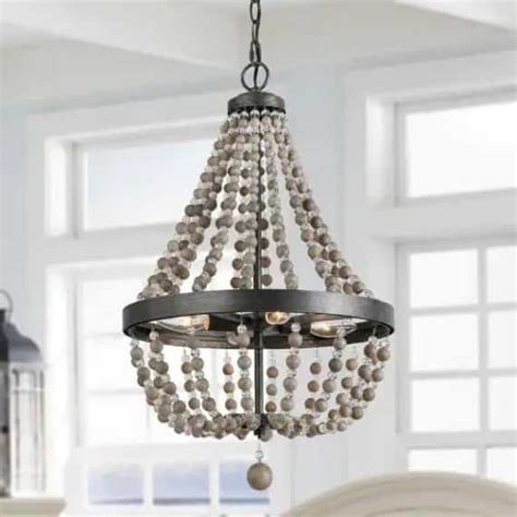 LNC A03402 Empire Black Basket Beaded Chandelier With Wood And Crystal