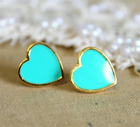Tiffany Blue Heart Gold Stud Earring Petit Elegant K By Iloniti