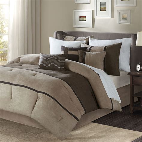 King size brown comforter sets. BEAUTIFUL MODERN 7 PC BROWN TAN TAUPE STRIPE SOFT ...