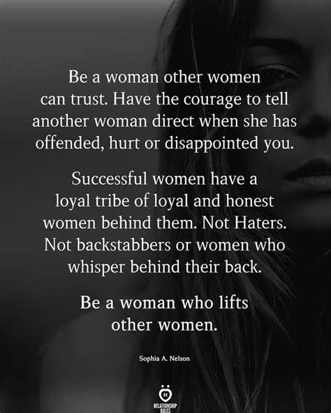 a woman s face with the quote be a woman other women can trust