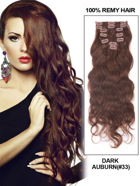 18 9pcs Dark Auburn 33 Wave Human Hair Clip In Extensions Clip In Hair Extensions Hair