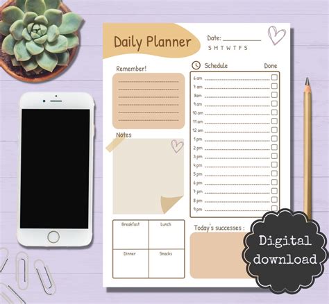 Daily Planner Printable Editable Daily Planner Productivity Etsy