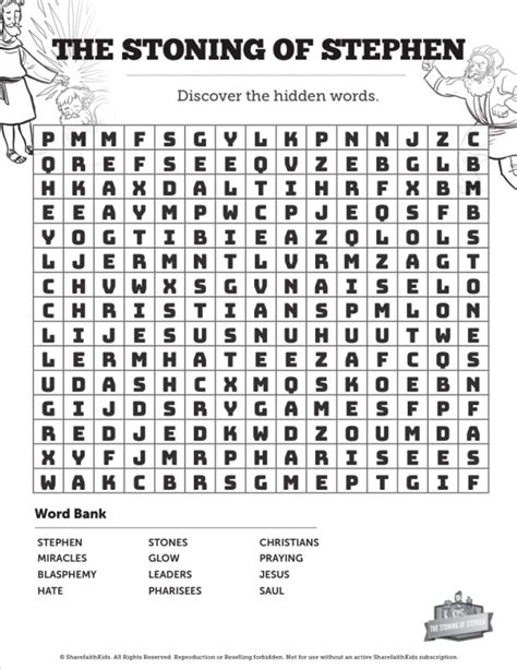 Acts 7 The Stoning Of Stephen Bible Word Search Puzzles Clover Media
