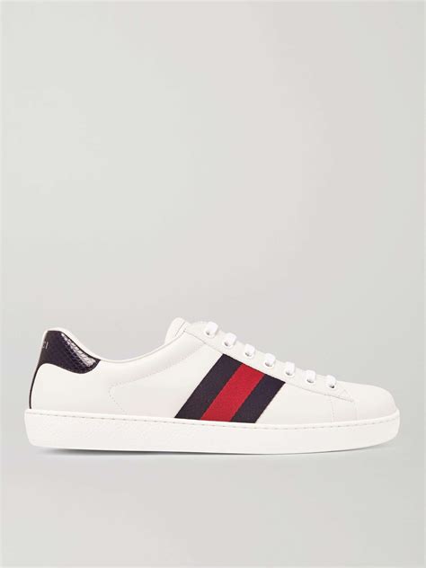 White Ace Faux Watersnake Trimmed Leather Sneakers Gucci Mr Porter