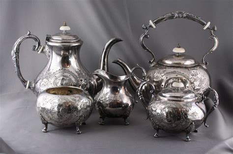 Antique Sheffield Silver Plate Serving Ware John Turton Hand Chased Tea Set