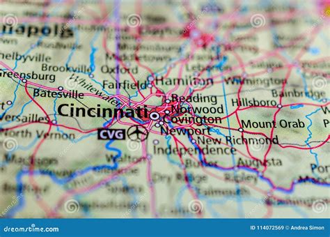 Cincinnati On Map Stock Image Image Of Journey Maps 114072569