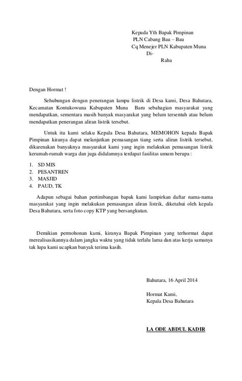 Surat Permohonan Aliran Listrik Desa Bahutara Kab Muna