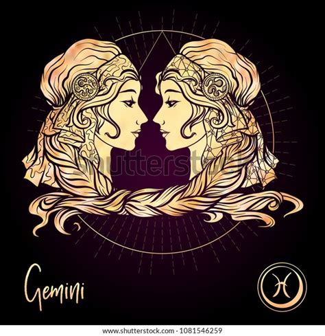 Gemini Twins Girls Zodiac Sign Astrological Stock Vector Royalty Free