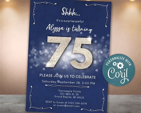 Surprise 75th Birthday Invitation Seventy Five Invite Party Etsy