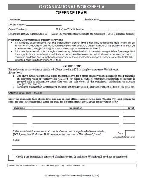 Worksheets For Individual Offenders United States Sentencing Commission