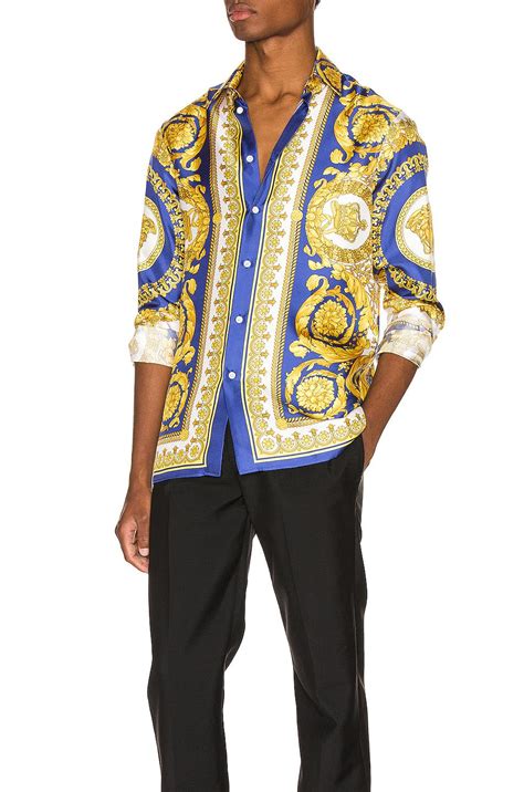 Versace Baroque Print Regular Fit Silk Shirt In Blue For Men Save 26
